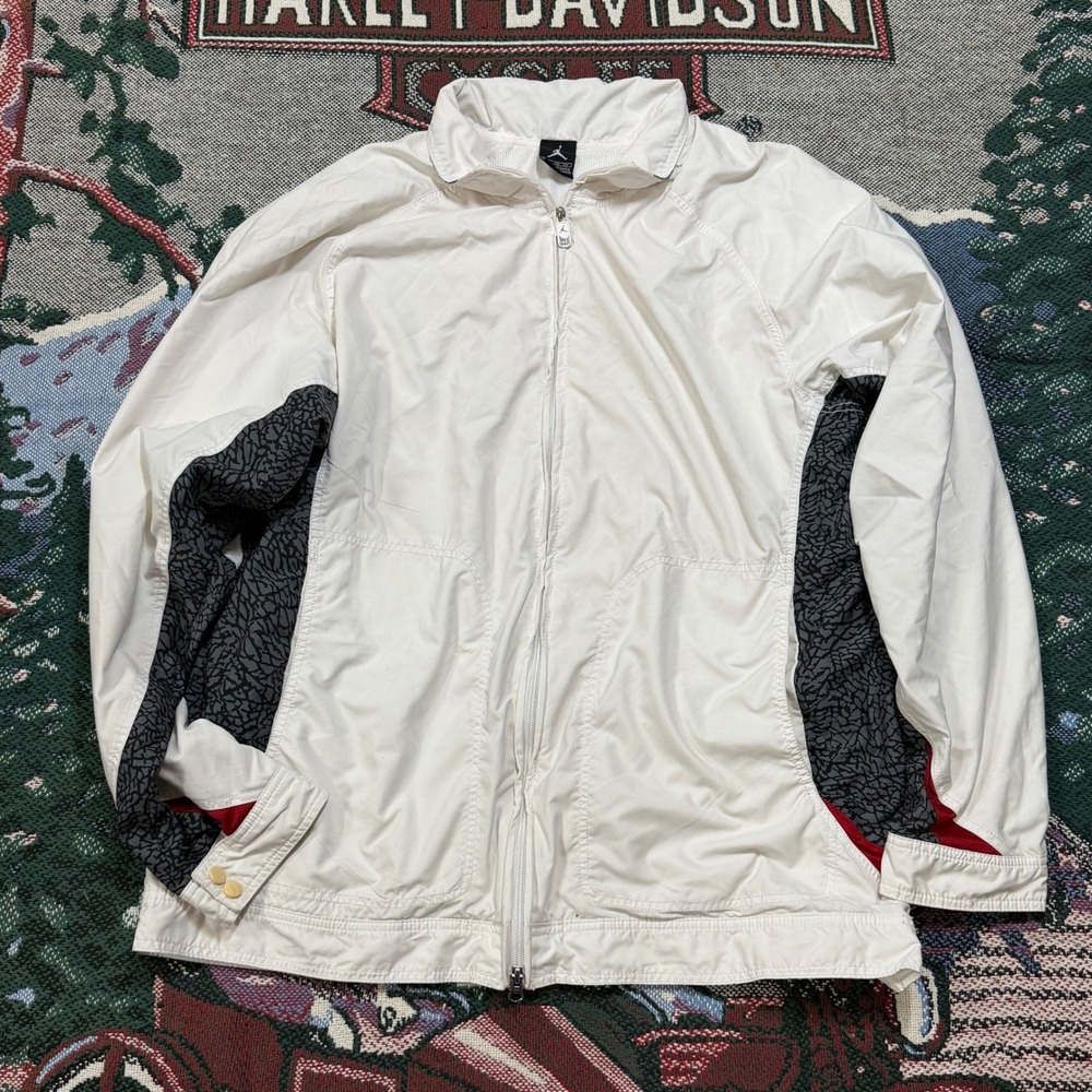 Jordan Air Elephant Print Windbreaker Jacket Mens XXL White Full Zip Mesh Lined